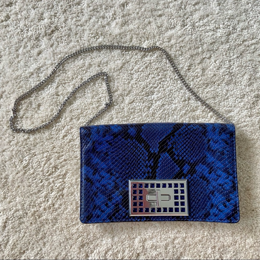 Michael Kors Ellie Medium Shoulder Flap Bag Clutch Electric Blue Python